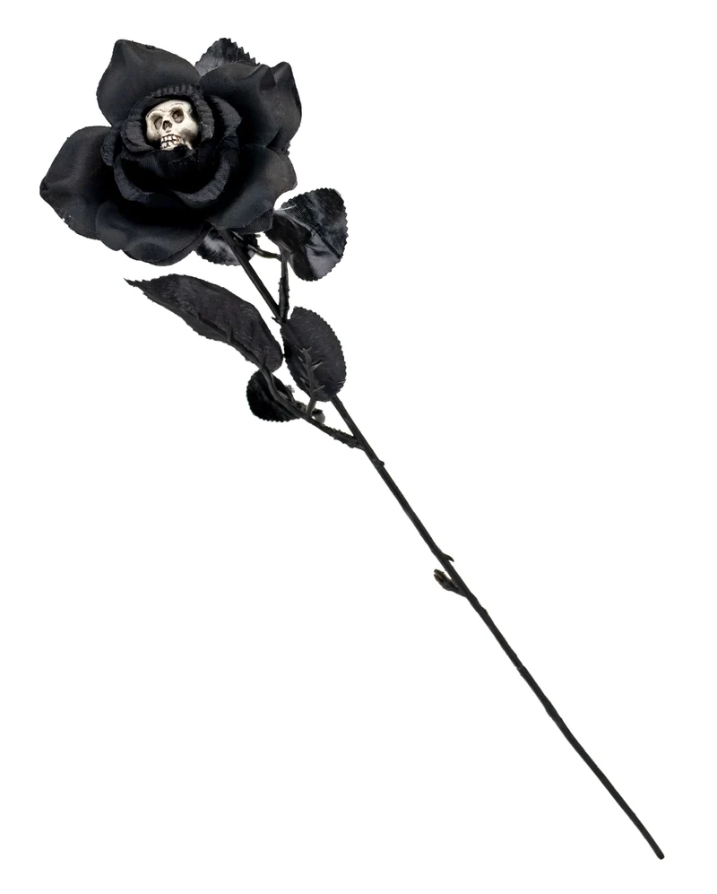 Schwarze Rose mit Totenkopf in der Blüte 42cm