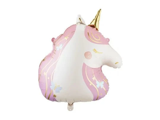 Einhorn-Folienballon, weiß-rosa, leer, 61 cm