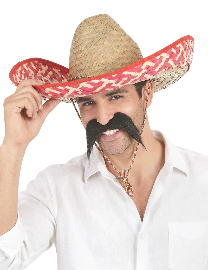 Mexikanischer Sombrero für Erwachsene Strohhut beige-rot