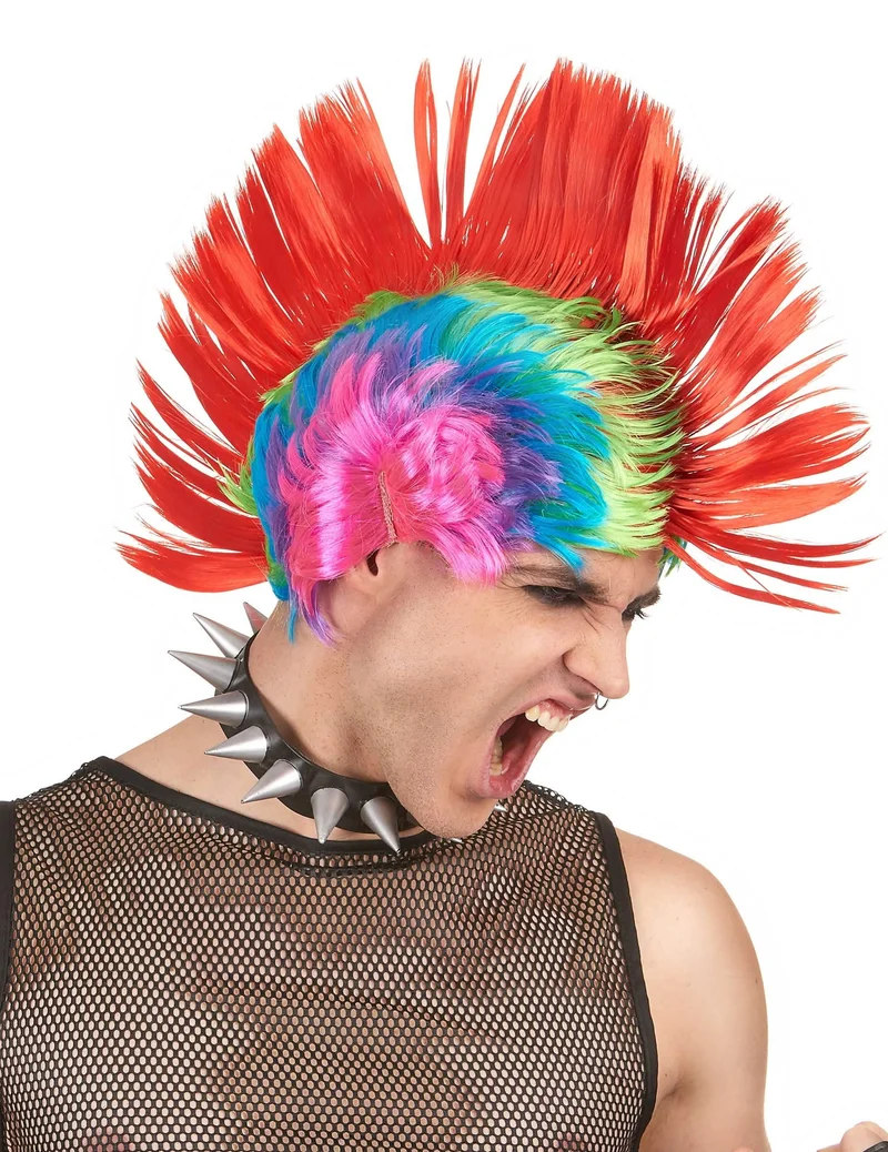 Multicolor Punk Perücke für Herren