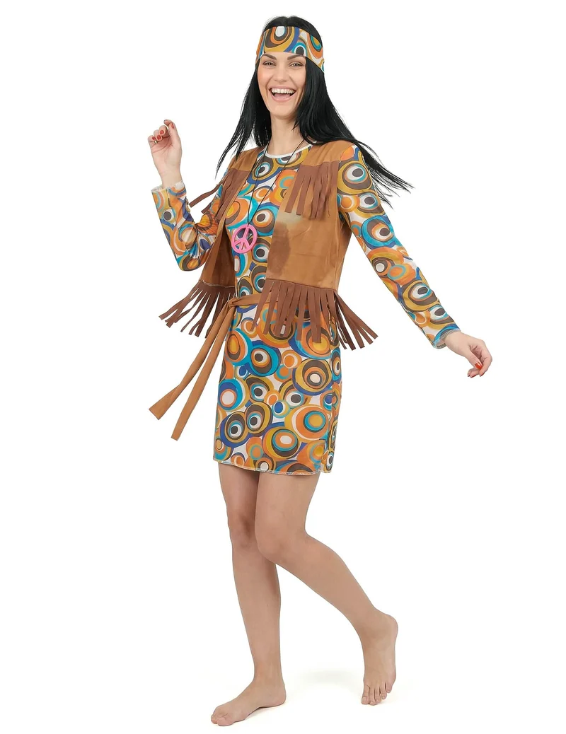 Hippie-Kostüm 60er Jahre für Damen bunt