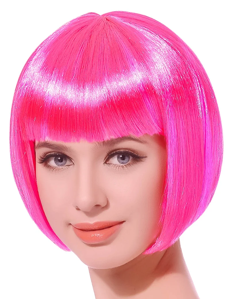 Bob-Perücke für Damen Kurzhaar mit Pony pink