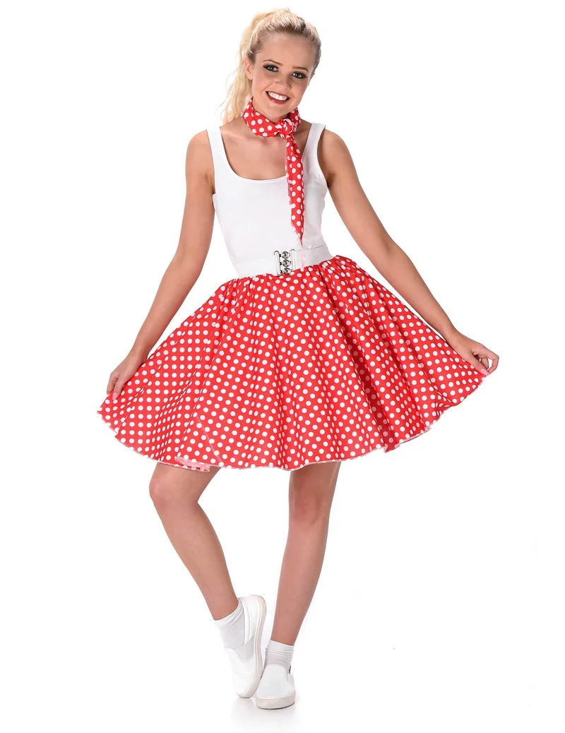 50er Jahre Kostüm für Damen rot-weiß gepunktet Rockabilly