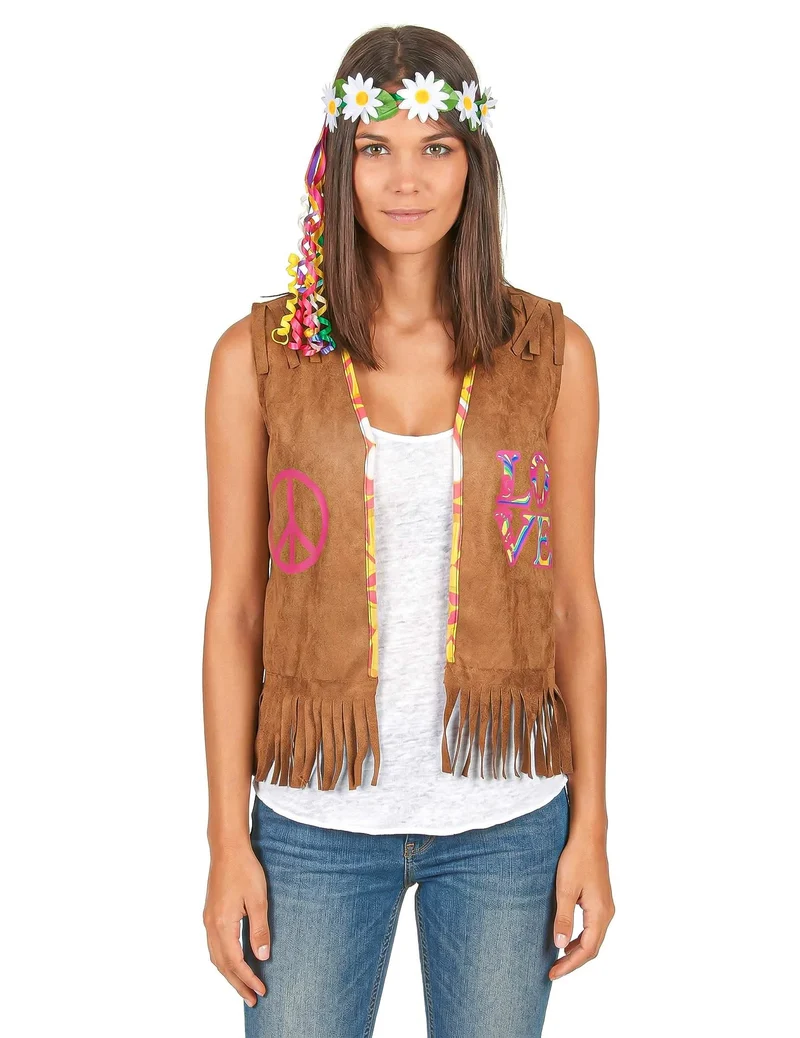 Hippie Weste für Damen braun 55 cm