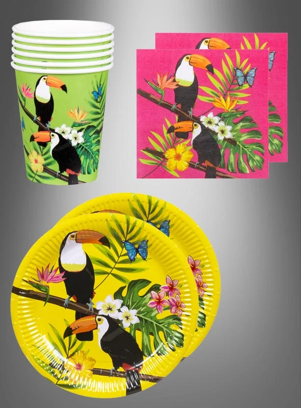 Sommerparty Pappgeschirr Set 24 Teile Tukane