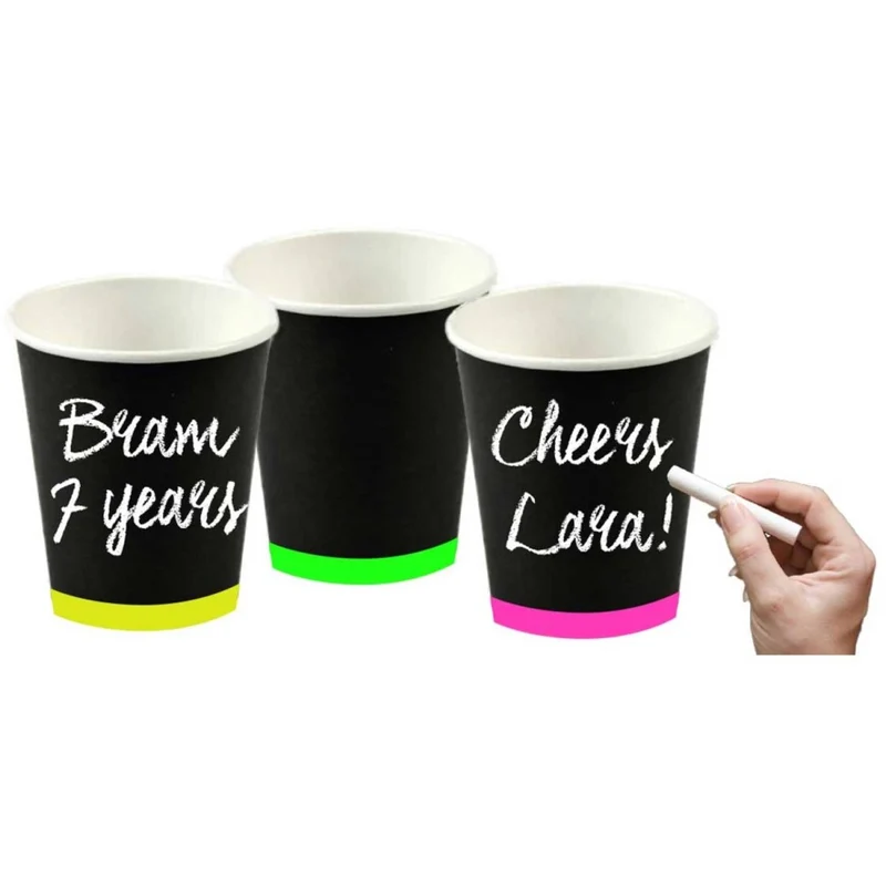 Schwarze Becher, beschreibbar, Neon Touch, 250 ml, 6 Stück