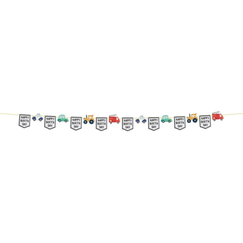Fahrzeuge-Girlande „Happy Birthday“, 6 m