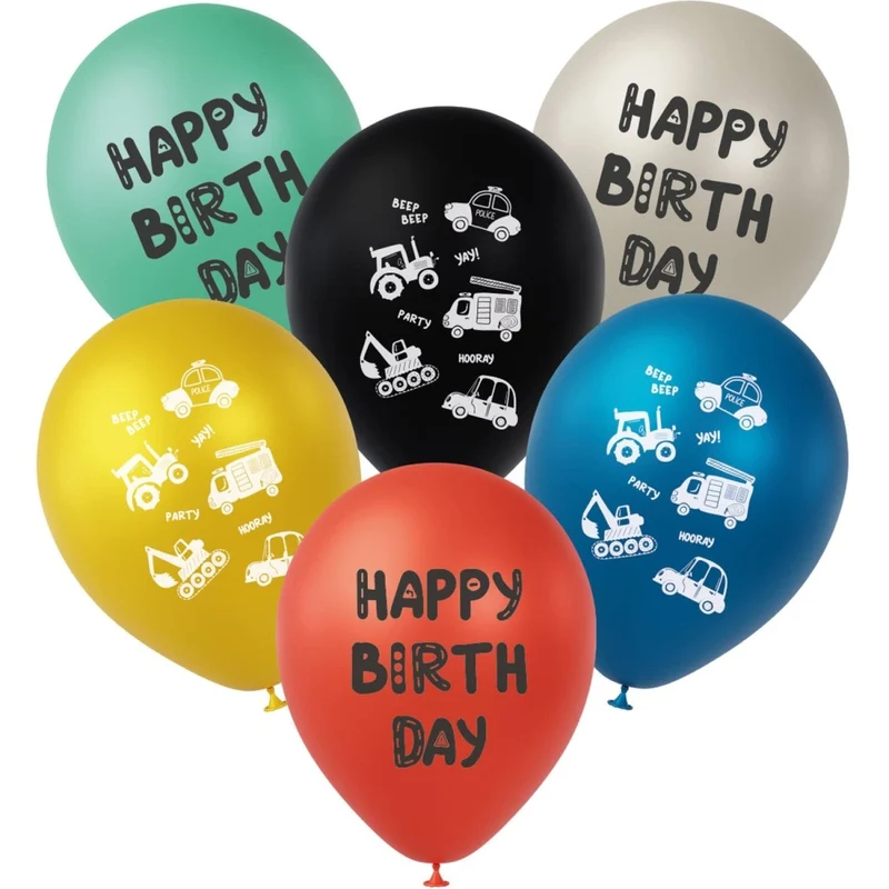 „Happy Birthday“-Ballons mit Fahrzeugmotiven, 33 cm, 6 Stück