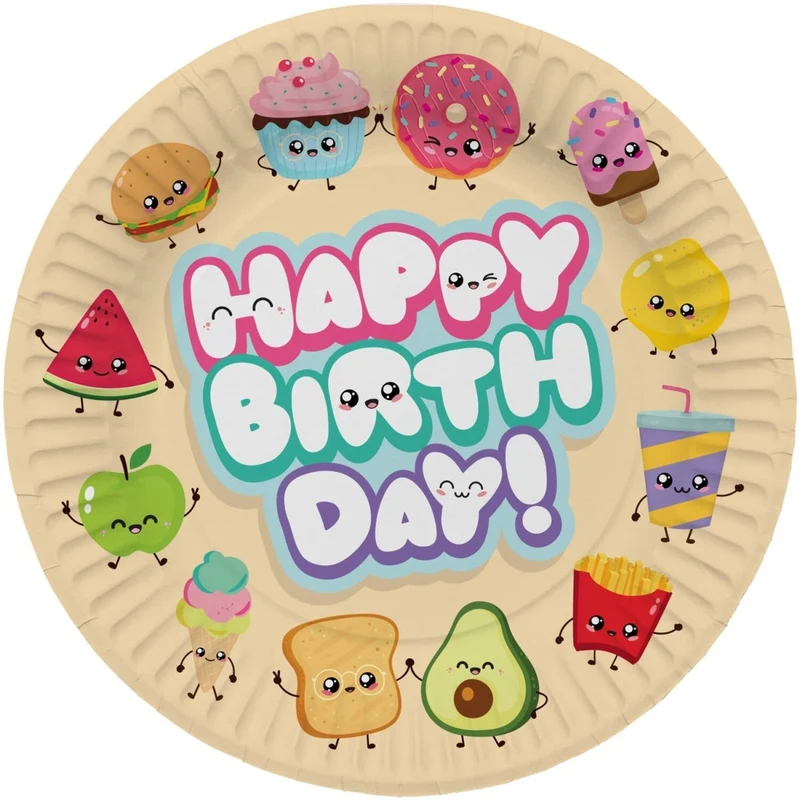 Kawaii-Teller „Happy Birthday“, 23 cm, 8 Stück