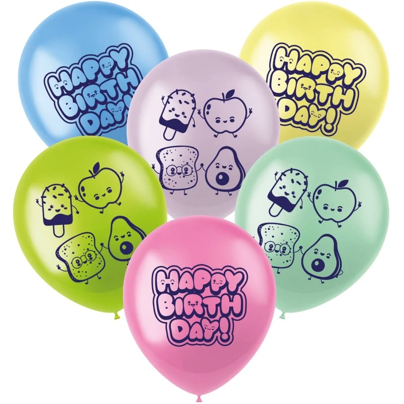 Kawaii-Ballons „Happy Birthday“, 33 cm, 6 Stück