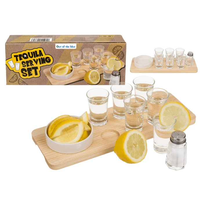 Tequila Serveerplank - 9-Delig + 6 shotglazen