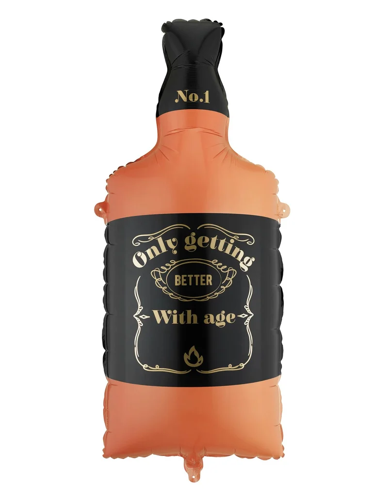 Aluminiumballon Whiskyflasche Orange/Schwarz 34 x 86 cm