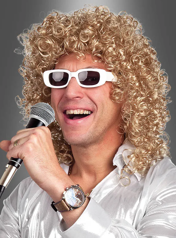 Blonde Lockenperücke Herren mit Brille