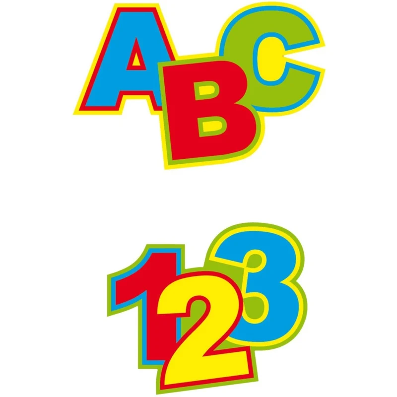 Buntes Tischkonfetti mit Buchstaben und Zahlen