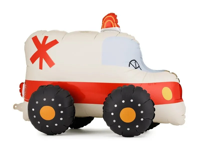 Krankenwagen-Folienballon, weiß-rot, leer, 68 cm