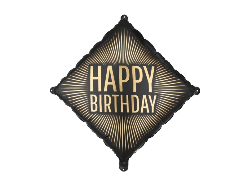 „Happy Birthday“-Folienballon, schwarz-gold, leer, 46 cm