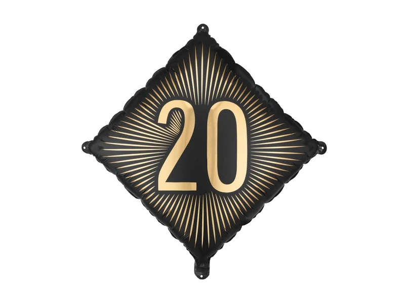 20 Jahre Folienballon Schwarz-Gold, leer, 46 cm