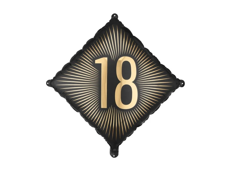 18-Jahre-Folienballon, schwarz-gold, leer, 46 cm