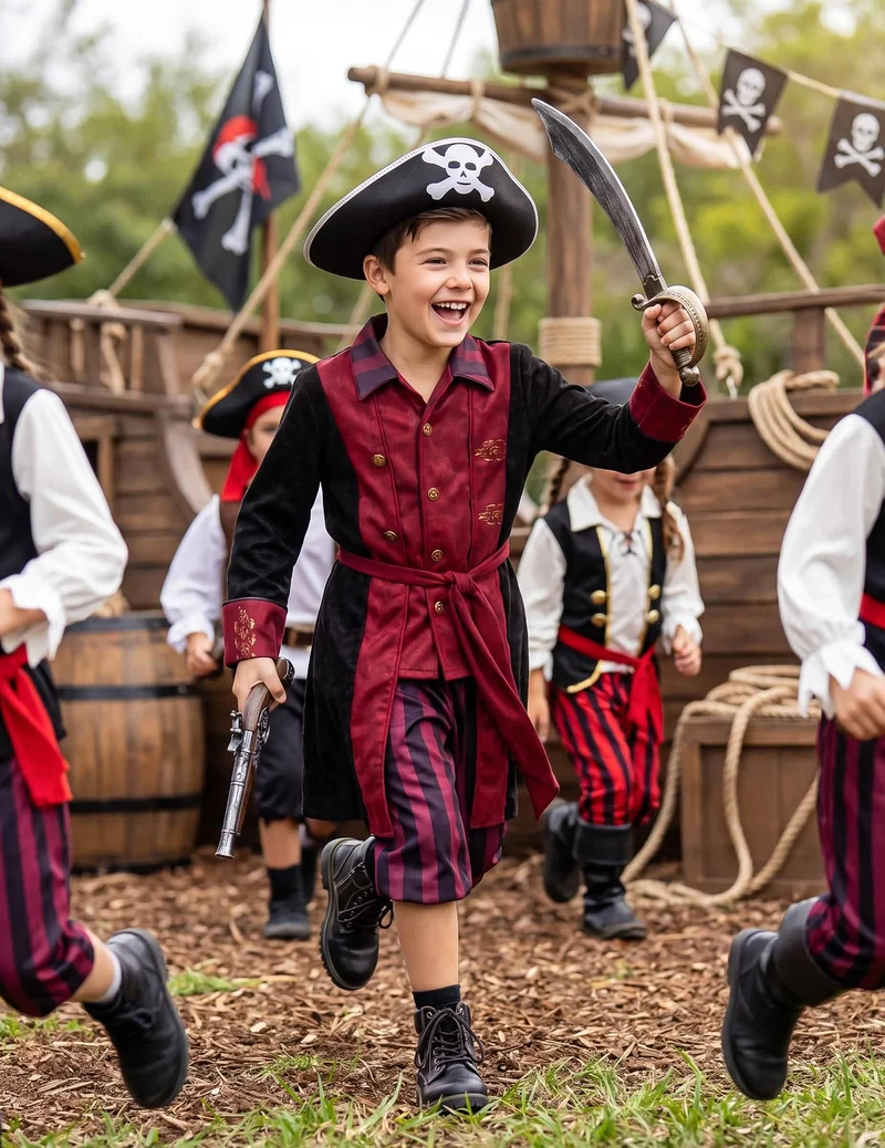 Piratenkostüm für Jungen, bordeauxrot und schwarz