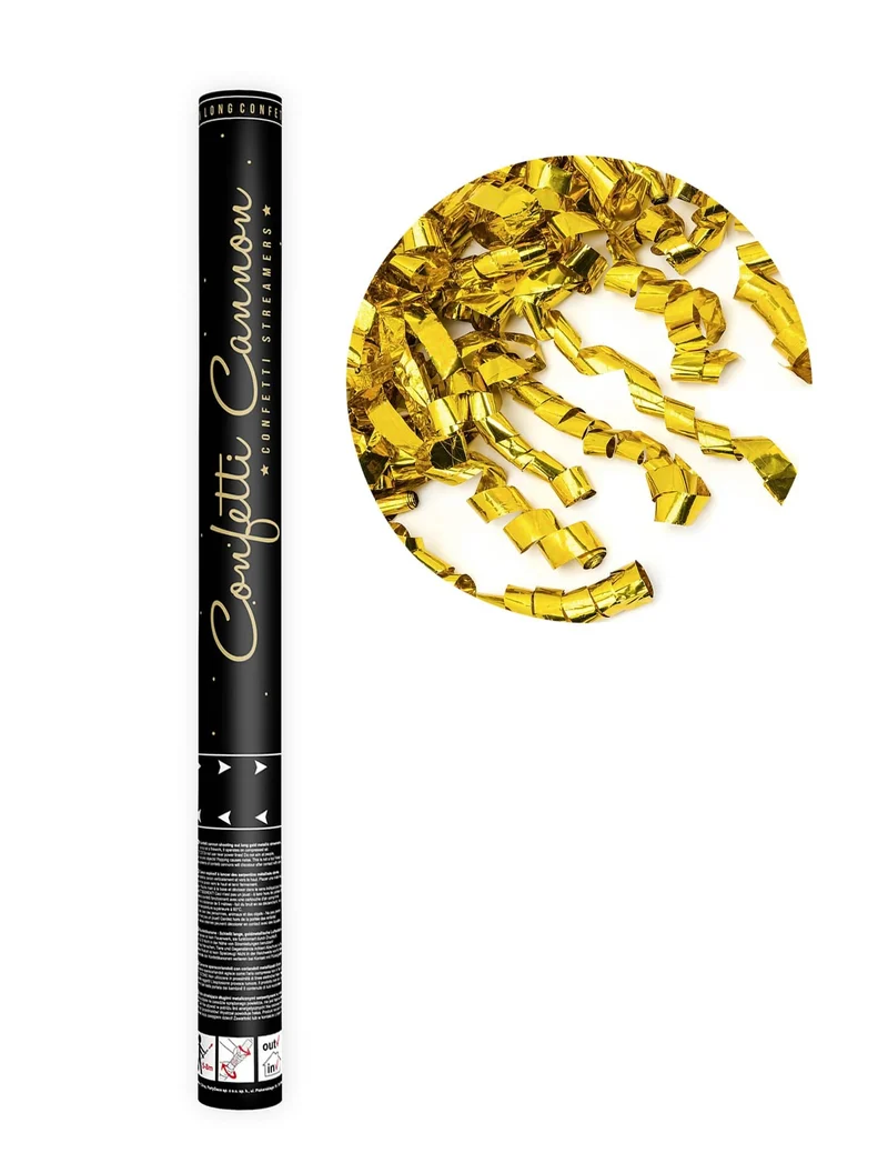 Konfettikanone goldene Luftschlangen 60 cm