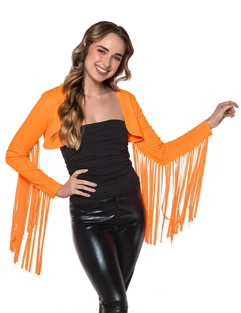 Neon-oranger Fransen-Bolero für Damen