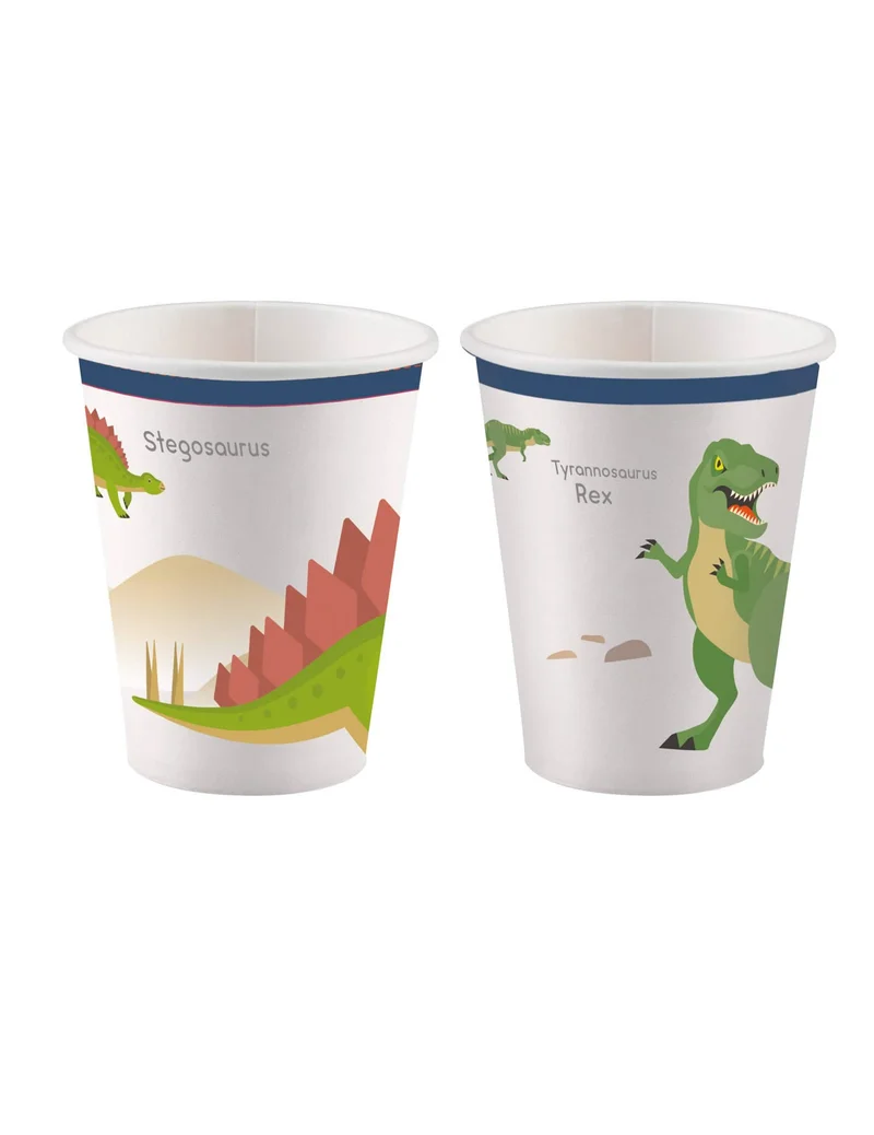 8 große Dinosaurier Pappbecher 250 ml für Kindergeburtstag