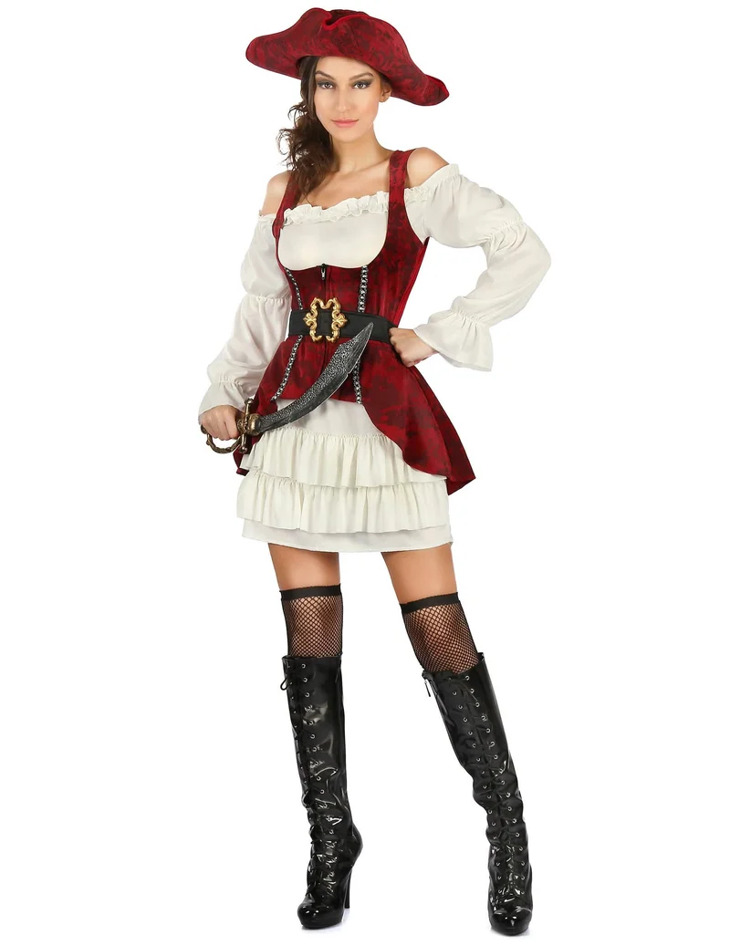 Verführerisches Piratenkostüm für Damen Seefahrerin rot-weiss