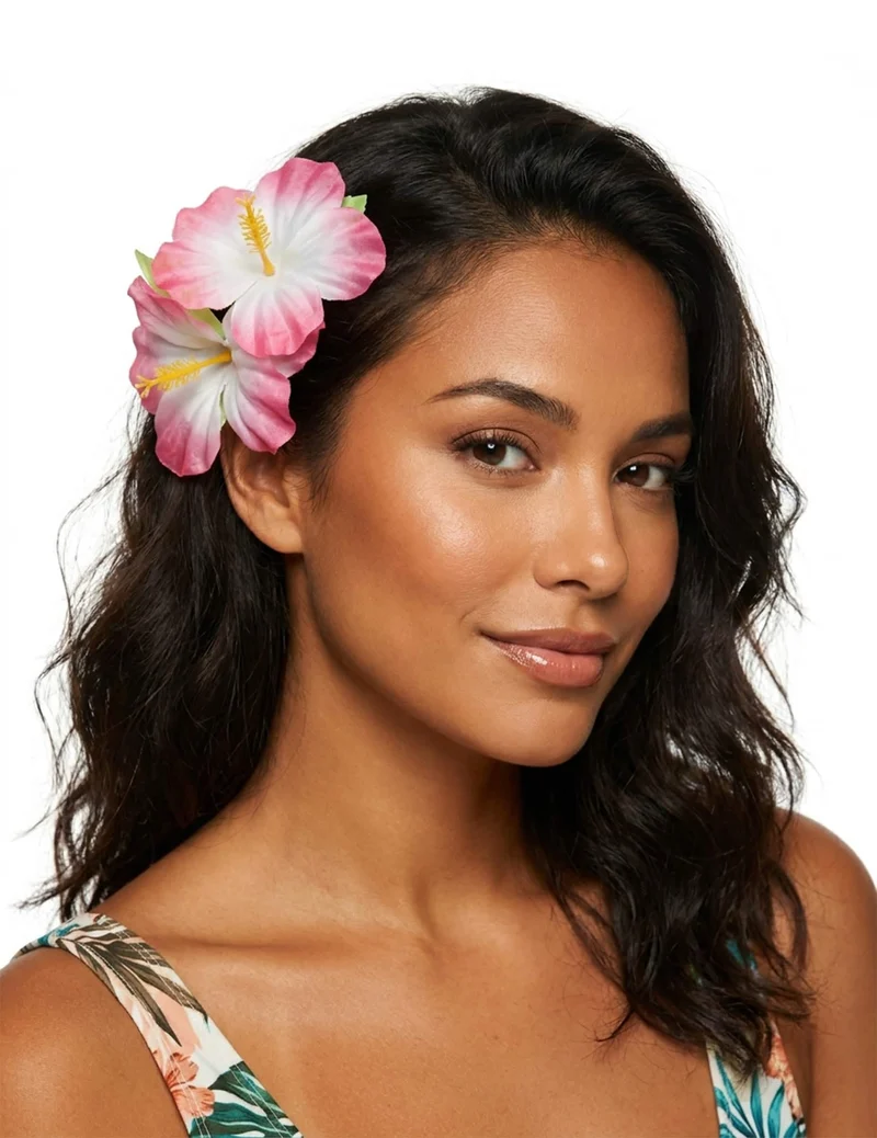 Haarklammer Hawaii mit rosa Blumen