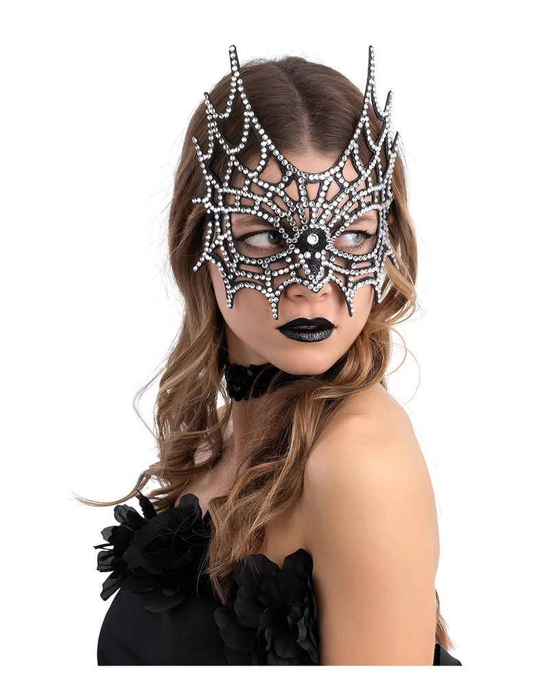 Spinnennetz Halbmaske mit Strasssteinen