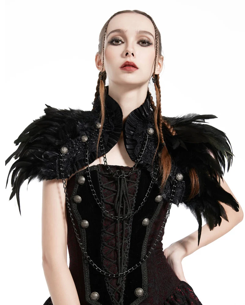 Schwarzer Gothic Bolero mit Federn