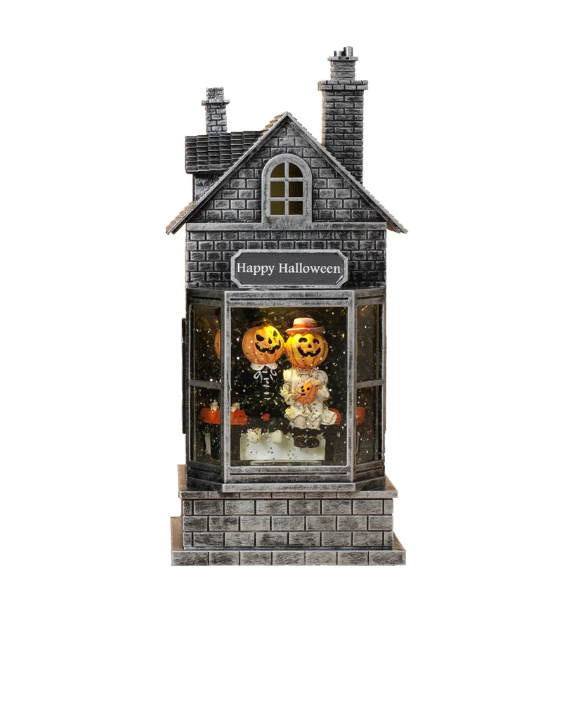 Leuchtendes Wasserhaus mit Pumpkin Paar 27cm