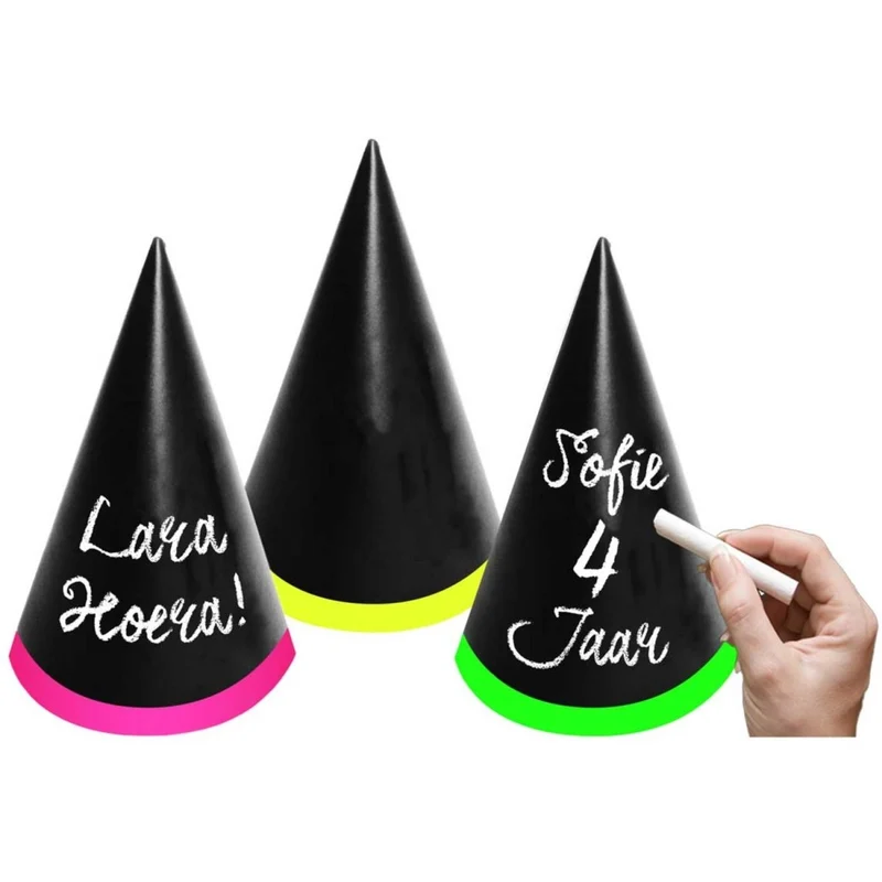 Schwarze Partyhütchen „Neon Touch“, 18 cm, 6 Stück