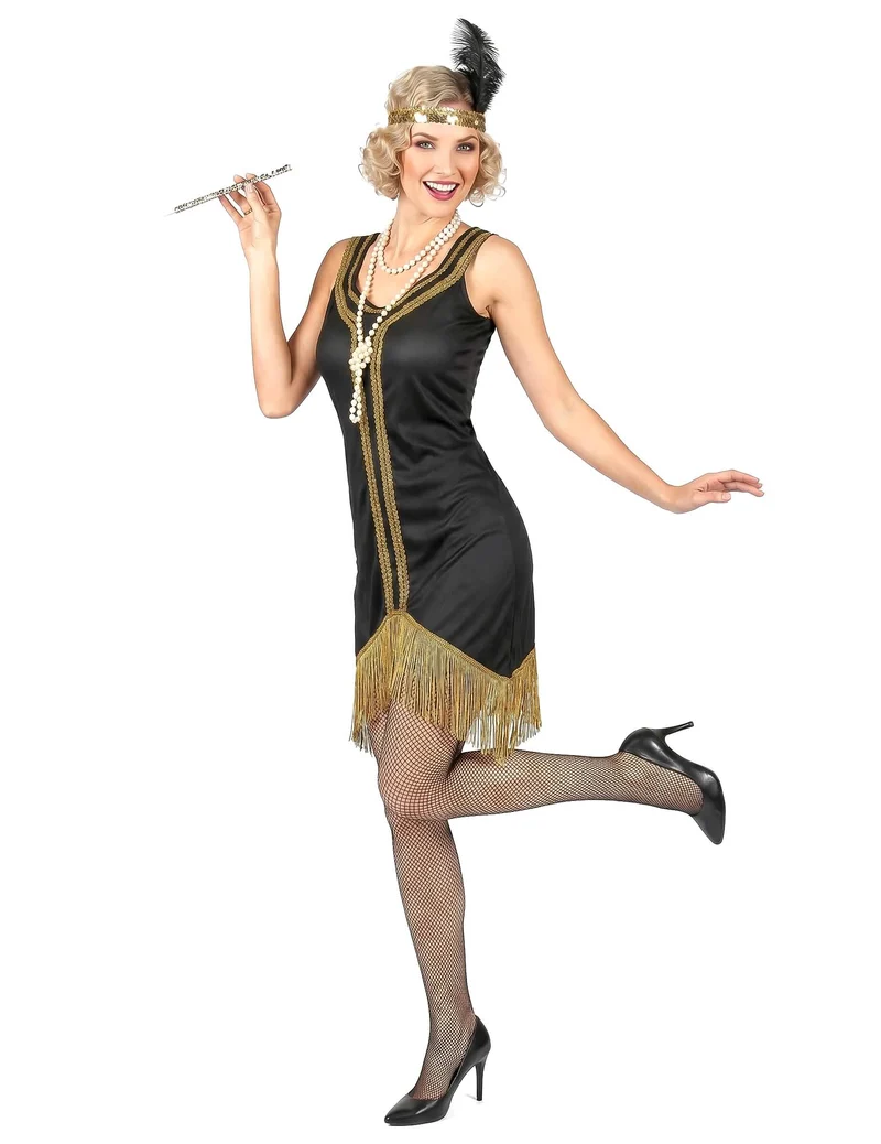Charleston Kostüm schwarz-gold für Damen