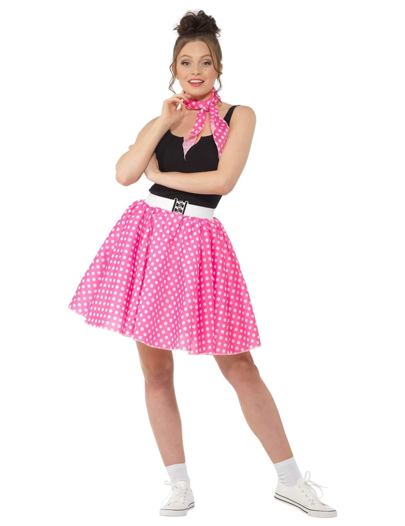 50er Jahre Kostüm für Damen pink-weiß gepunktet Rockabilly