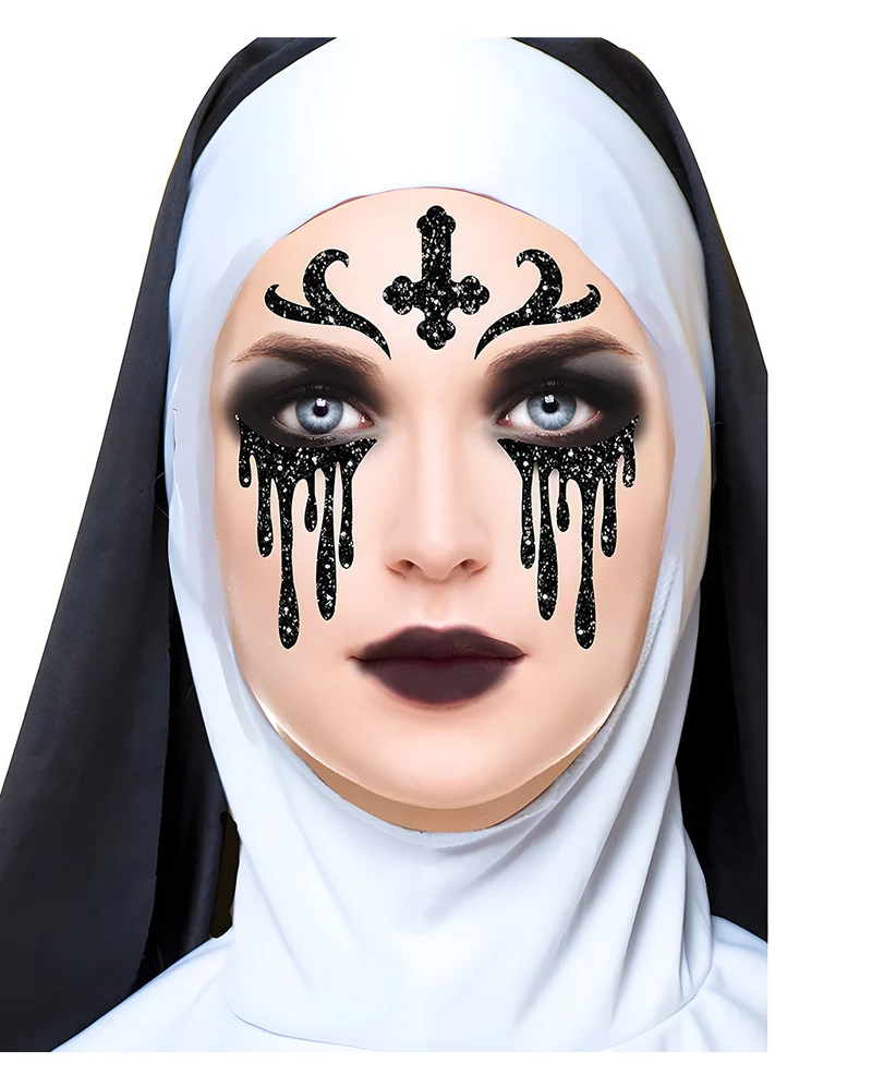 Glitzer Gesichtsaufkleber Geister-Nonne