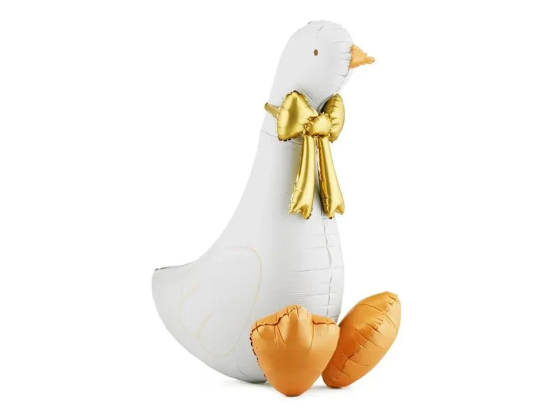 Gans-Folienballon, weiß-gold, leer, 91 cm