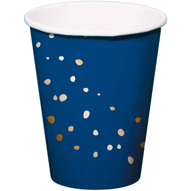 Blaue und goldene Becher „Elegant True Blue“, 250 ml, 8 Stück