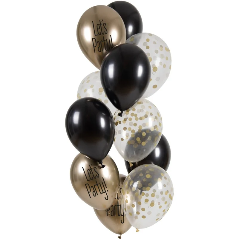 Party-Ballons-Set Gold-Schwarz „Let’s Party“ 33 cm, 12 Stück