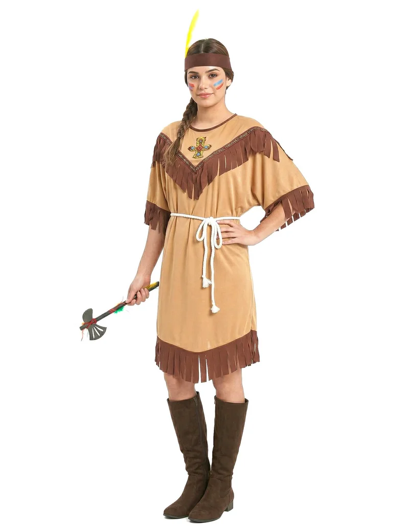 Indianerinnenkostüm für Damen mit Fransen braun-beigefarben