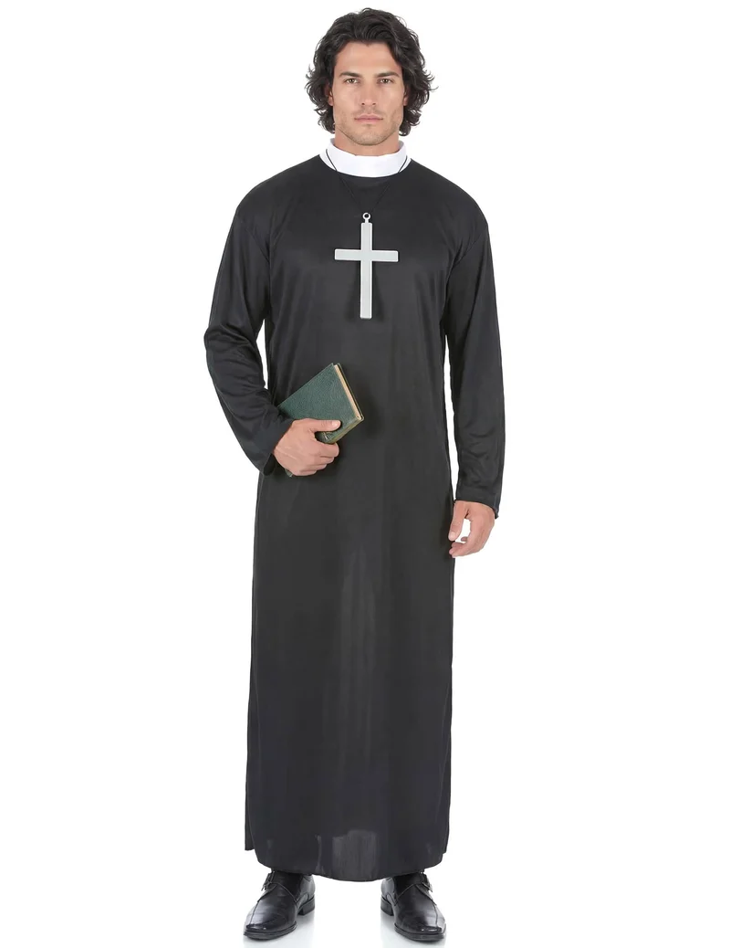 Priester-Herrenkostüm für Karneval schwarz-weiss