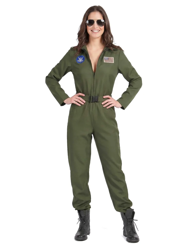 Sexy Kampfpilotin Overall für Damen Karneval khaki