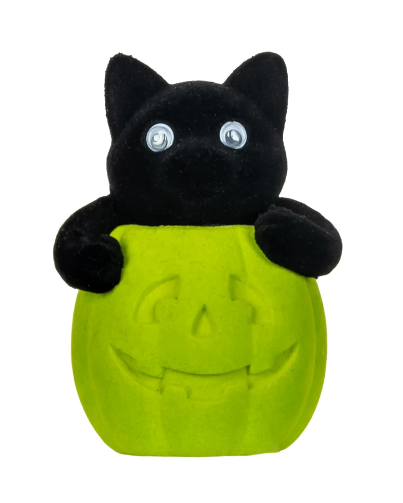 Katze im Halloween Kürbis Grün 11cm