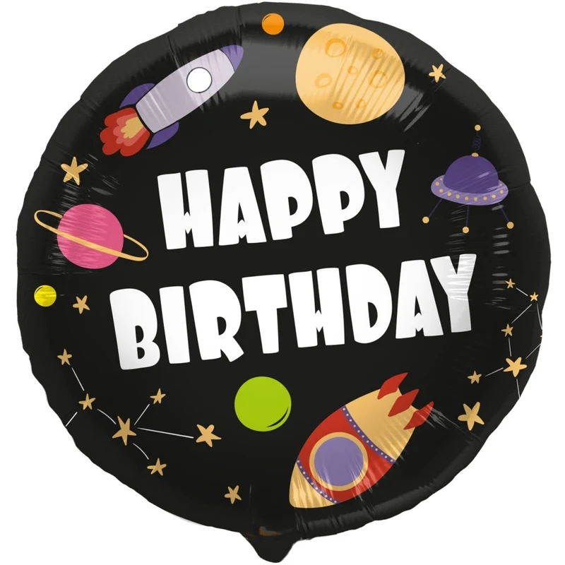 „Happy Birthday“-Heliumballon, schwarz, Space, leer, 45 cm