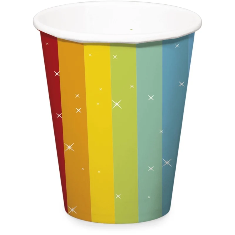 Bunte Becher, Regenbogen-Streifen, 250 ml, 6 Stück