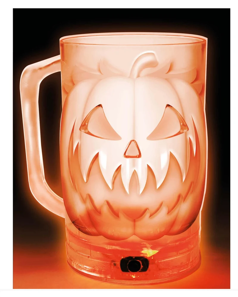 LED Bierkrug mit Kürbisfratze