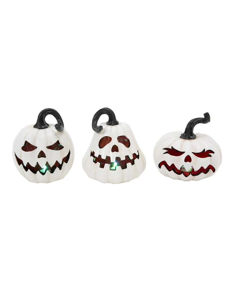Spooky Halloween Kürbis weiß mit LED 14cm