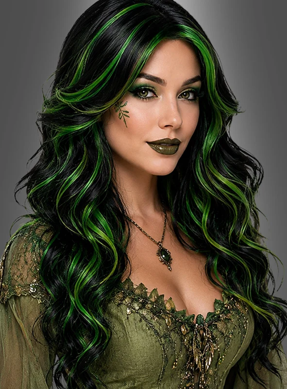 Langhaar Perücke Ivy mit Locken schwarz-grün