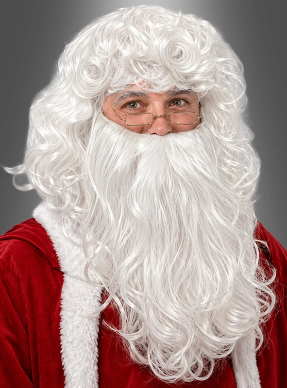 Deluxe Weihnachtsmann Bart mit Perücke