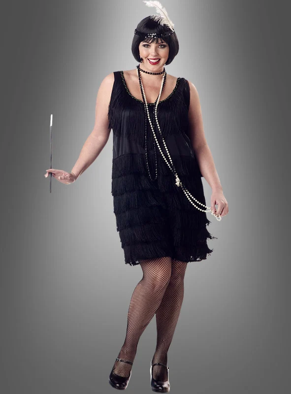 XXL Charleston Kleid schwarz mit Fransen