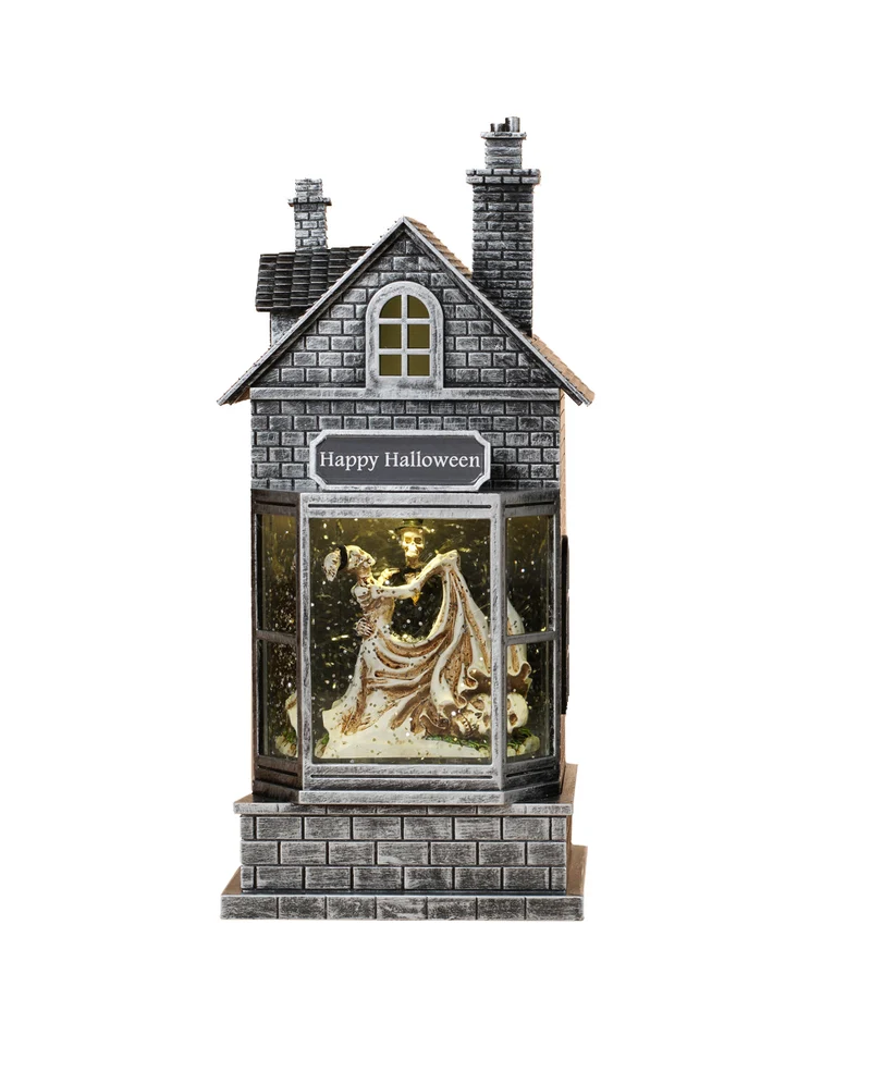 Leuchtende Wasserhaus Laterne mit Skelett Hochzeitspaar 27cm
